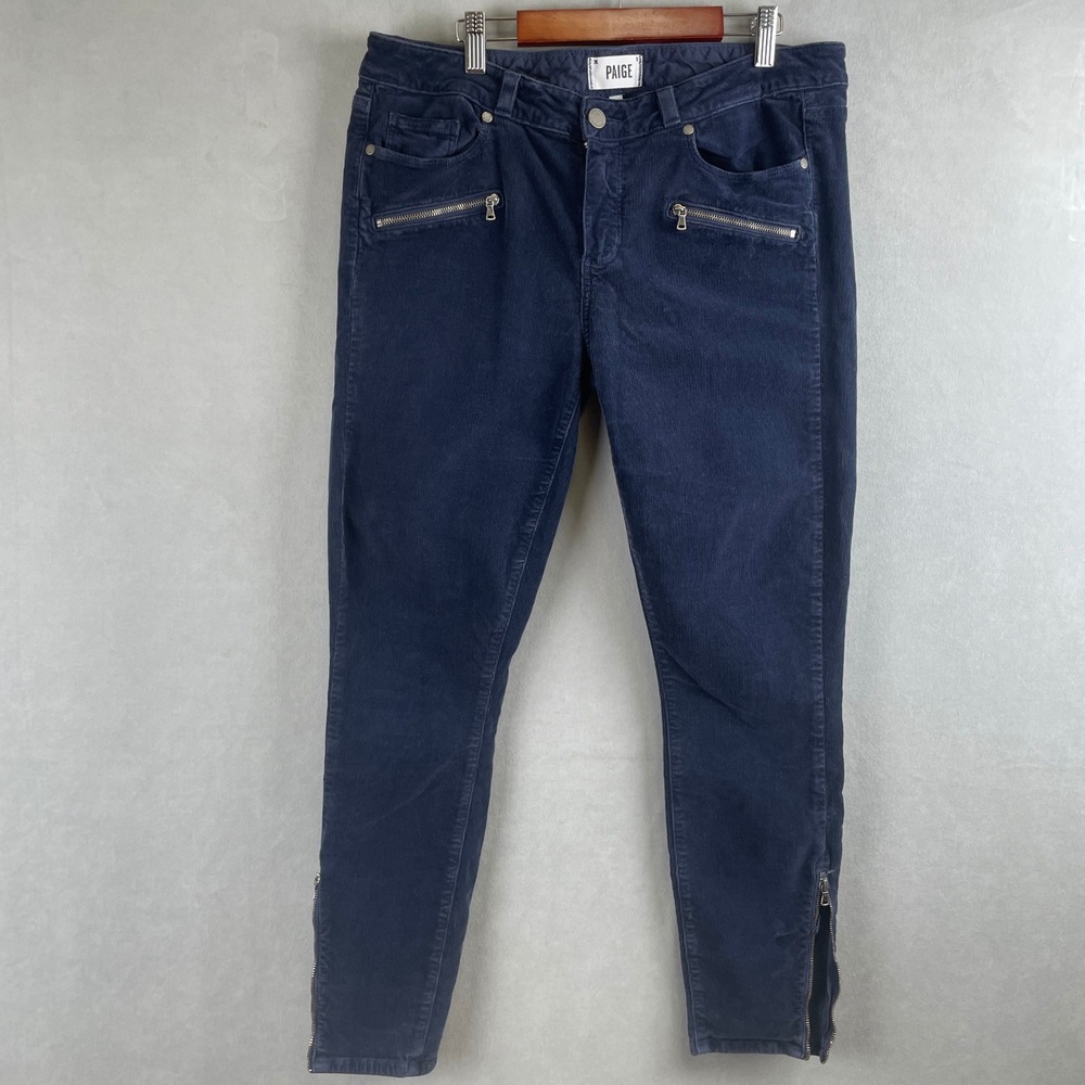 Paige Jane Zip Corduroy Pants Midnight Navy Blue Skinny Ankle Zip‎ 31 (Fits 33)